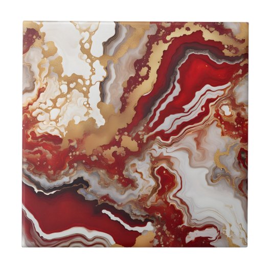 Luxury Ruby Red Gold Liquid Marble Agate Fluid Art Tegeltje (Voorkant)