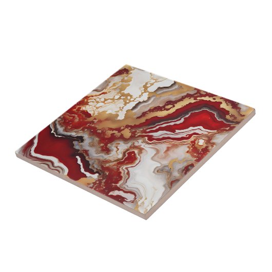 Luxury Ruby Red Gold Liquid Marble Agate Fluid Art Tegeltje (Zijkant)