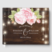 Luxury Rustic Wood String Lights Rozen Wedding Gastenboek (Voorkant)