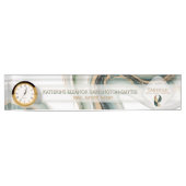 Luxury Sage Gold Marble Plus Clock Realtor Office Naambordje (Voorkant)