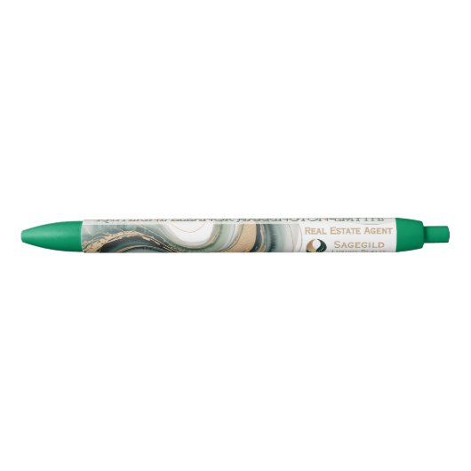 Luxury Sage & Gold Marble Realtor Personalized Pen (Voorkant)