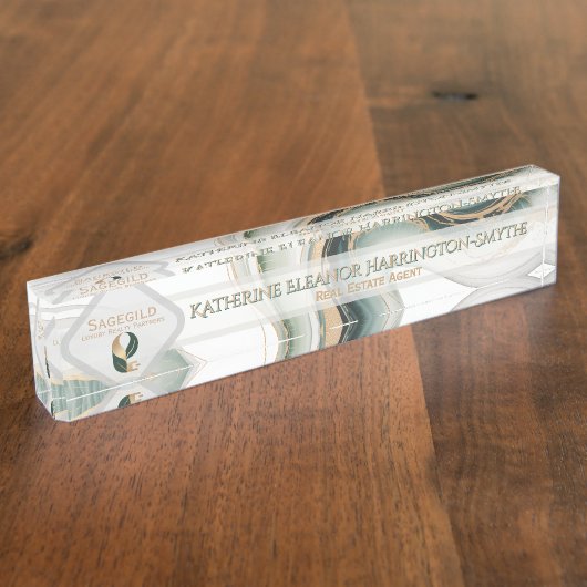 Luxury Sage Gold Marble Sleek Realtor Office Logo  Naambordje (Zijkant)