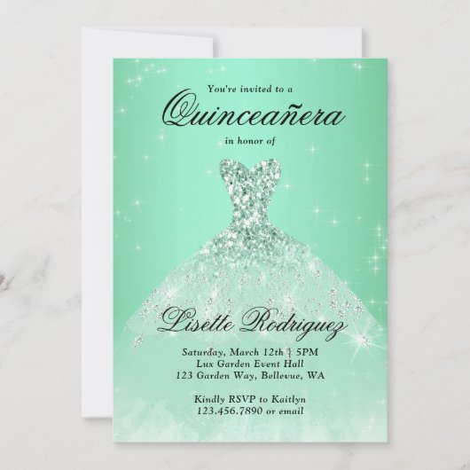 Luxury Sage Green 15th Birthday Quinceanera Kaart (Voorkant)