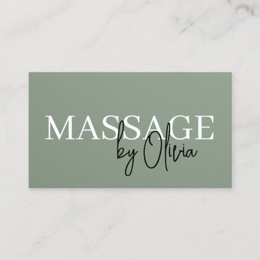 Luxury Sage Green Massage Therapist QR Code  Visitekaartje (Voorkant)