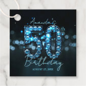 Luxury Sapphire Blue Gems 50th Birthday Bedankjes Labels (Voorkant)