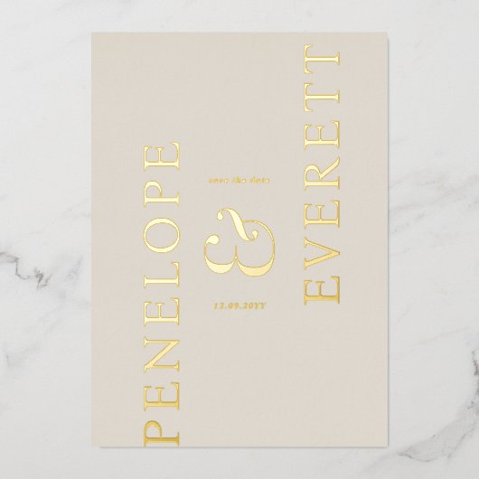 Luxury Save the Date | Modern Vertical Name Folie Uitnodiging (Voorkant)