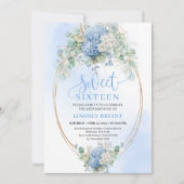 Luxury Script Blue Hydrangeas Sweet Sixteen Invite Kaart (Voorkant)