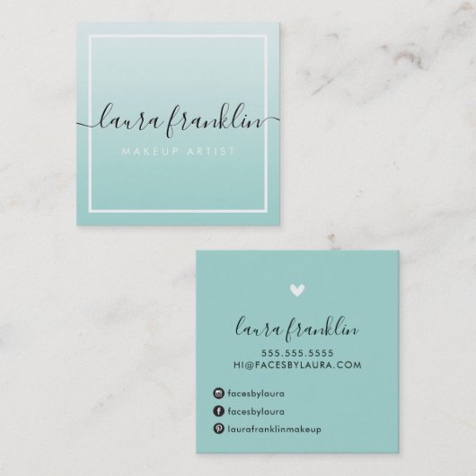 LUXURY SCRIPT naam Elegante ombre bord mint zwart Vierkante Visitekaartje (Voorkant / Achterkant)