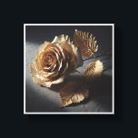 Luxury Sculpted Golden Rose - Realistic 3D Metalli Canvas Afdruk<br><div class="desc">An exquisite digital artwork featuring a highly detailed, realistic rose sculpted with a shimmering golden metallic finish. Every petal and leaf shows intricate textures and delicate veins, capturing the essence of luxury and eternal beauty. Set against a dark, textured charcoal background, the golden bloom radiates elegance and sophistication. Perfect for...</div>