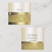 Luxury Shimmery Gold Luminous Glitter en Monogram Vierkante Visitekaartje (Voorkant / Achterkant)
