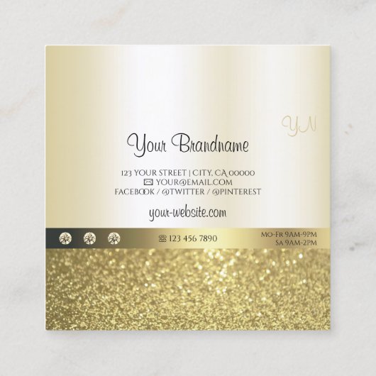Luxury Shimmery Gold Luminous Glitter en Monogram Vierkante Visitekaartje (Achterkant)