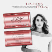 Luxury Shimmery Red met diamanten en monogram Visitekaartje