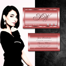 Luxury Shimmery Red met diamanten en monogram Visitekaartje