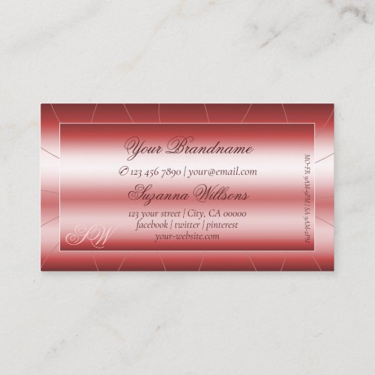 Luxury Shimmery Red met diamanten en monogram Visitekaartje (Achterkant)