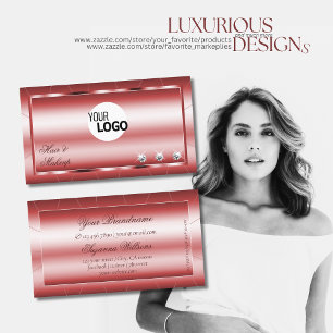 Luxury Shimmery Red Modern met diamanten en Logo Visitekaartje