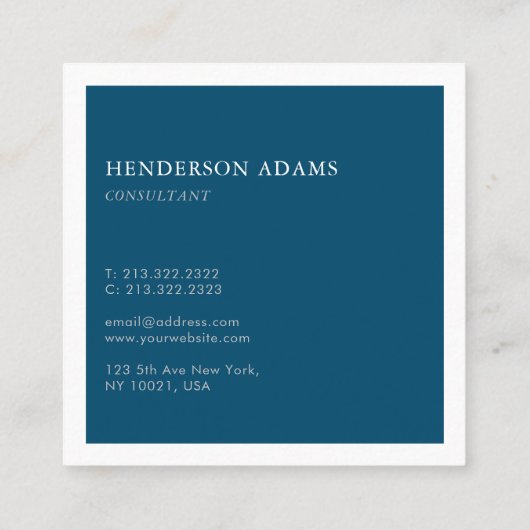 Luxury Signature Script Ocean Blue en White Vierkante Visitekaartje (Achterkant)