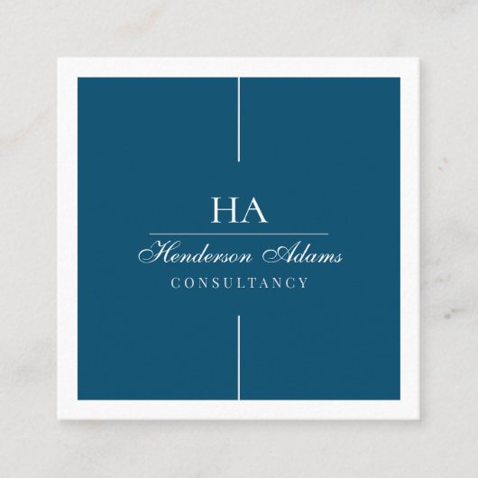 Luxury Signature Script Ocean Blue en White Vierkante Visitekaartje (Voorkant)