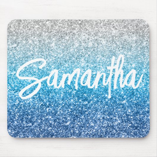 Luxury Silver Azure Blue Glitter Muismat (Voorkant)