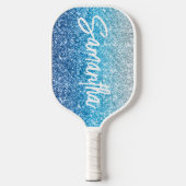 Luxury Silver Azure Blue Glitter Pickleball Paddle (Voorkant)