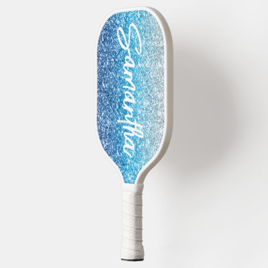 Luxury Silver Azure Blue Glitter Pickleball Paddle (Links)