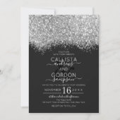 Luxury Silver Black Glitter Confetti Wedding Kaart (Voorkant)