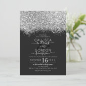 Luxury Silver Black Glitter Confetti Wedding Kaart (Staand voorkant)