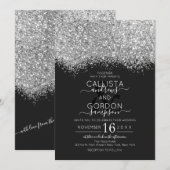 Luxury Silver Black Glitter Confetti Wedding Kaart (Voorkant / Achterkant)