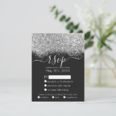 Luxury Silver Black Glitter Confetti Wedding RSVP Kaartje (Staand voorkant)