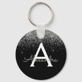 Luxury Silver Black Glitter Monogram Sleutelhanger (Voorkant)