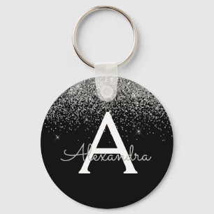 Luxury Silver Black Glitter Monogram Sleutelhanger