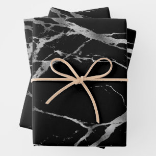 Luxury Silver Black Marble past aan Inpakpapier Vel