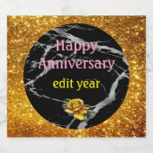 Luxury Silver Black Marble past aan Sparkling Wijnetiket (Enkel label)