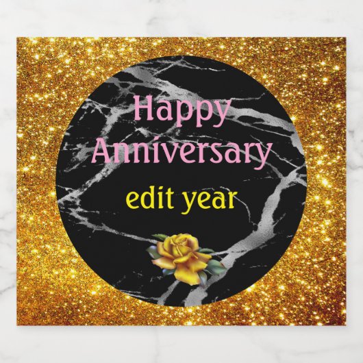 Luxury Silver Black Marble past aan Sparkling Wijnetiket (Enkel label)