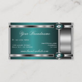 Luxury Silver Blauwgroen gradiënt Luminous Faux Di Visitekaartje (Achterkant)