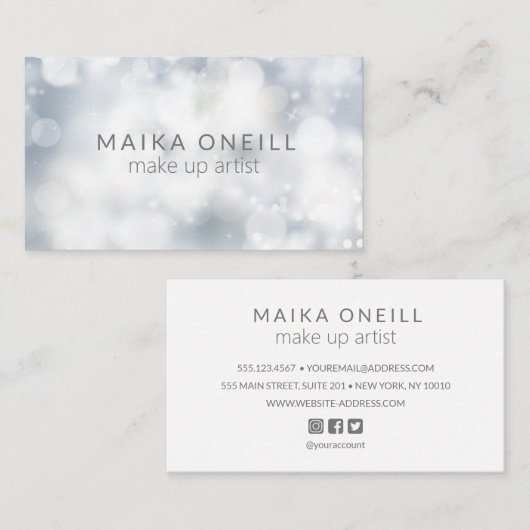 Luxury Silver Bokeh glitter social media Visitekaartje (Voorkant / Achterkant)