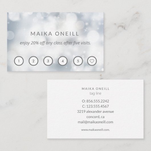 Luxury Silver bokeh wellness massage yoga Visitekaartje (Voorkant / Achterkant)