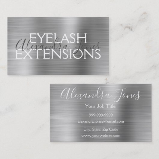 Luxury Silver Borhed Metal Eyelash Extensions Visitekaartje (Voorkant / Achterkant)