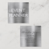 Luxury Silver Brushed Metal Event Planner Vierkante Visitekaartje (Voorkant / Achterkant)
