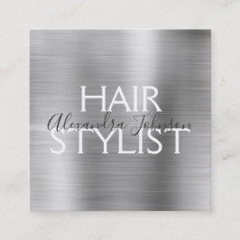 Luxury Silver Brushed Metal Hair Stylist Vierkante Visitekaartje