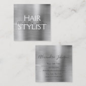 Luxury Silver Brushed Metal Hair Stylist Vierkante Visitekaartje (Voorkant / Achterkant)
