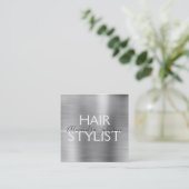 Luxury Silver Brushed Metal Hair Stylist Vierkante Visitekaartje (Staand voorkant)