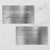 Luxury Silver Brushed Metal Microblading Visitekaartje (Voorkant / Achterkant)