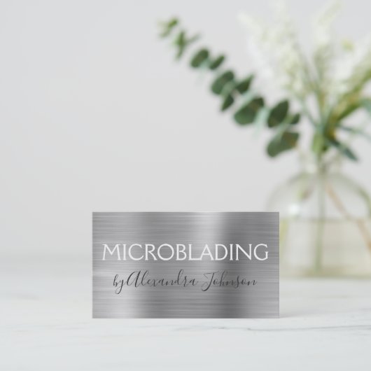 Luxury Silver Brushed Metal Microblading Visitekaartje (Staand voorkant)