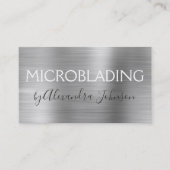 Luxury Silver Brushed Metal Microblading Visitekaartje (Voorkant)
