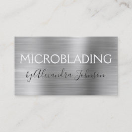 Luxury Silver Brushed Metal Microblading Visitekaartje