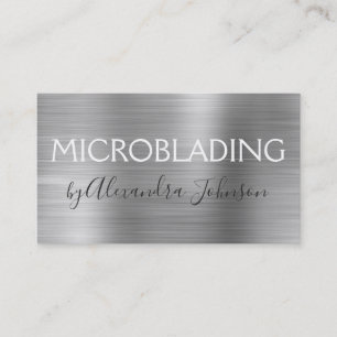 Luxury Silver Brushed Metal Microblading Visitekaartje
