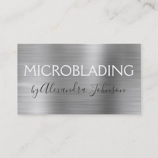 Luxury Silver Brushed Metal Microblading Visitekaartje (Voorkant)