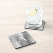 Luxury Silver Brushed Metal Monogram Name Initiaal Bier Onderzetter (Rechterzijde)