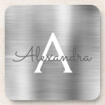 Luxury Silver Brushed Metal Monogram Name Initiaal Bier Onderzetter<br><div class="desc">Luxury Silver Foil bored Metal Monogram Name and Initiaal Onderzetter. Het maakt het perfecte cadeau voor iemand die op zoek is naar een modern monogram Onderzetter voor een feest of feest.</div>