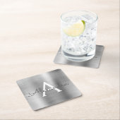 Luxury Silver Brushed Metal Monogram Name Initiaal Kartonnen Onderzetters (Insitu)